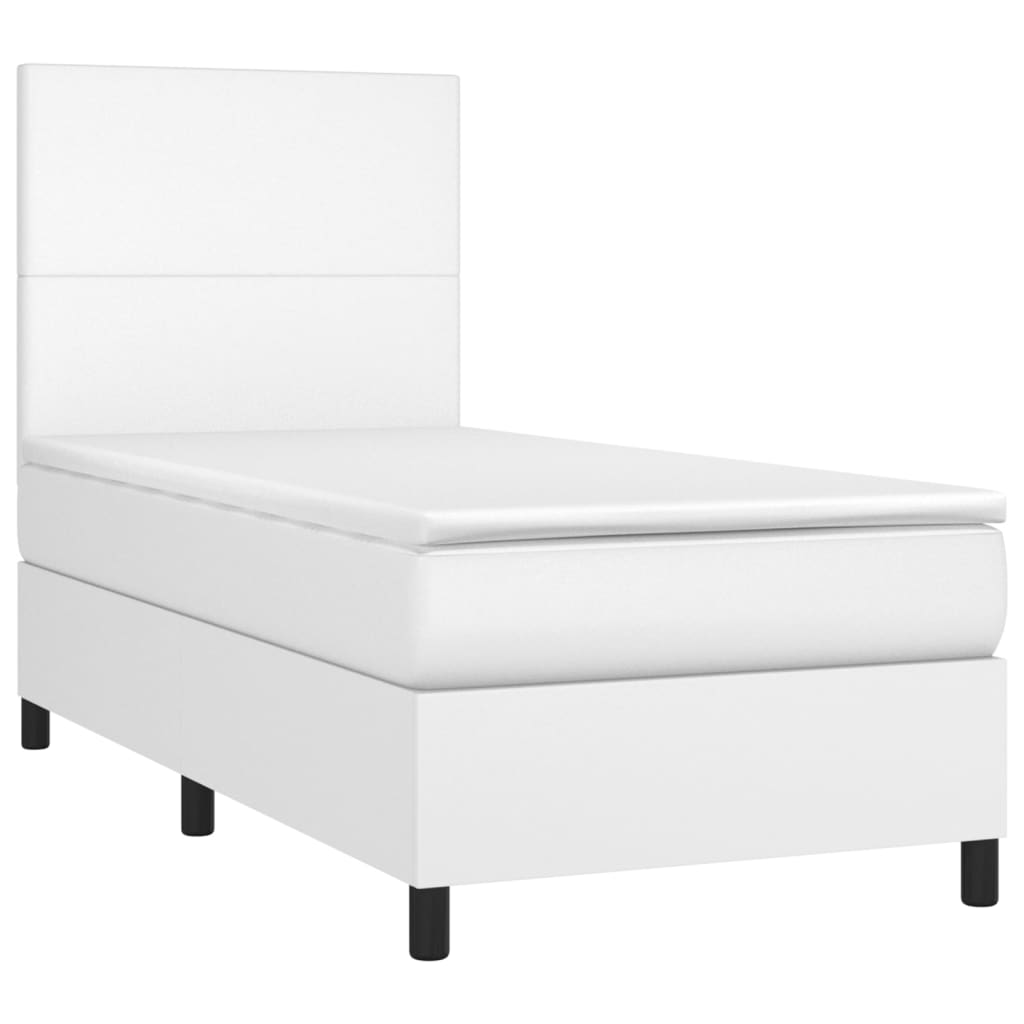 vidaXL Cama box spring colchón y LED cuero sintético blanco 100x200 cm