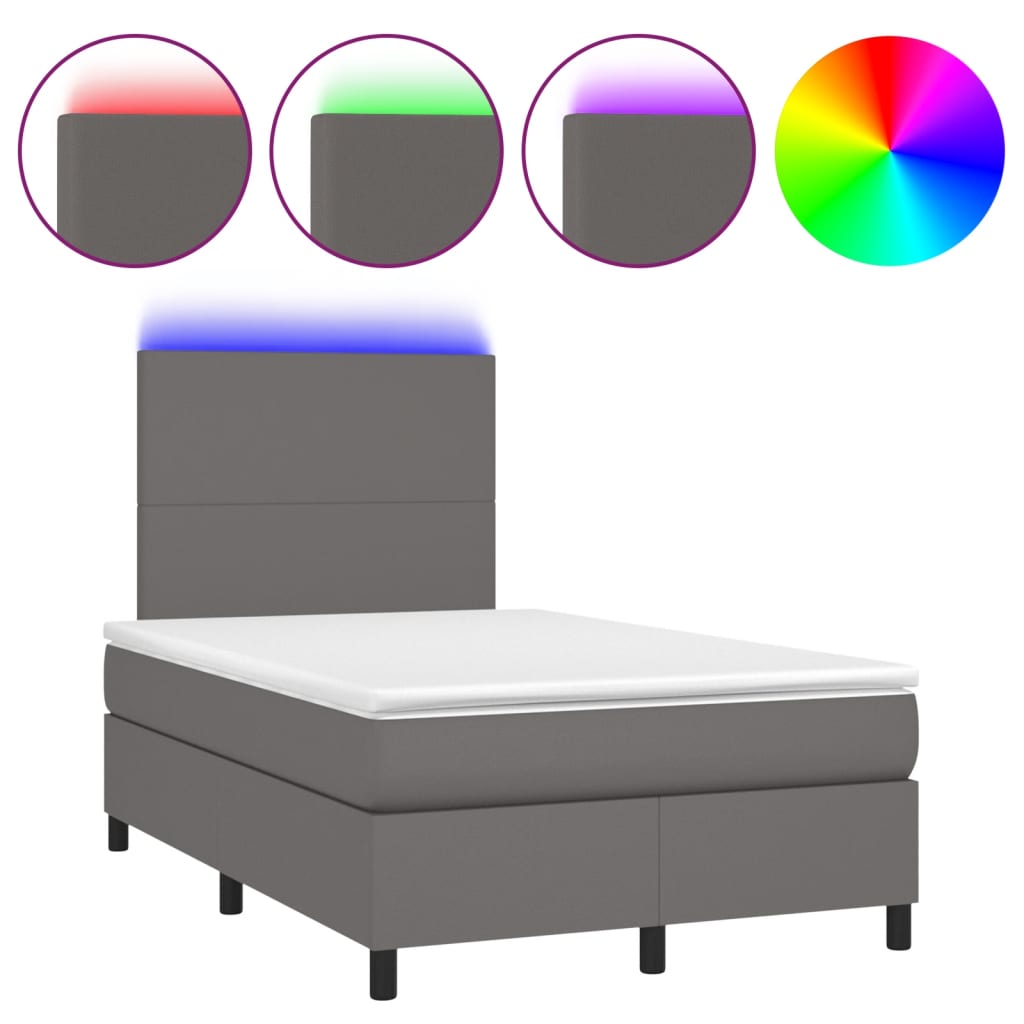 vidaXL Cama box spring colchón y LED cuero sintético gris 120x200 cm