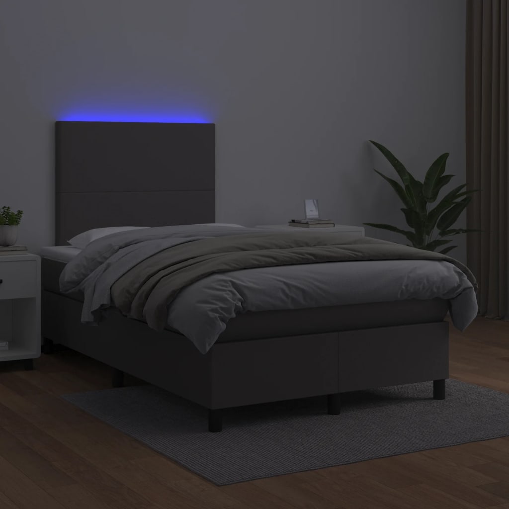 vidaXL Cama box spring colchón y LED cuero sintético gris 120x200 cm