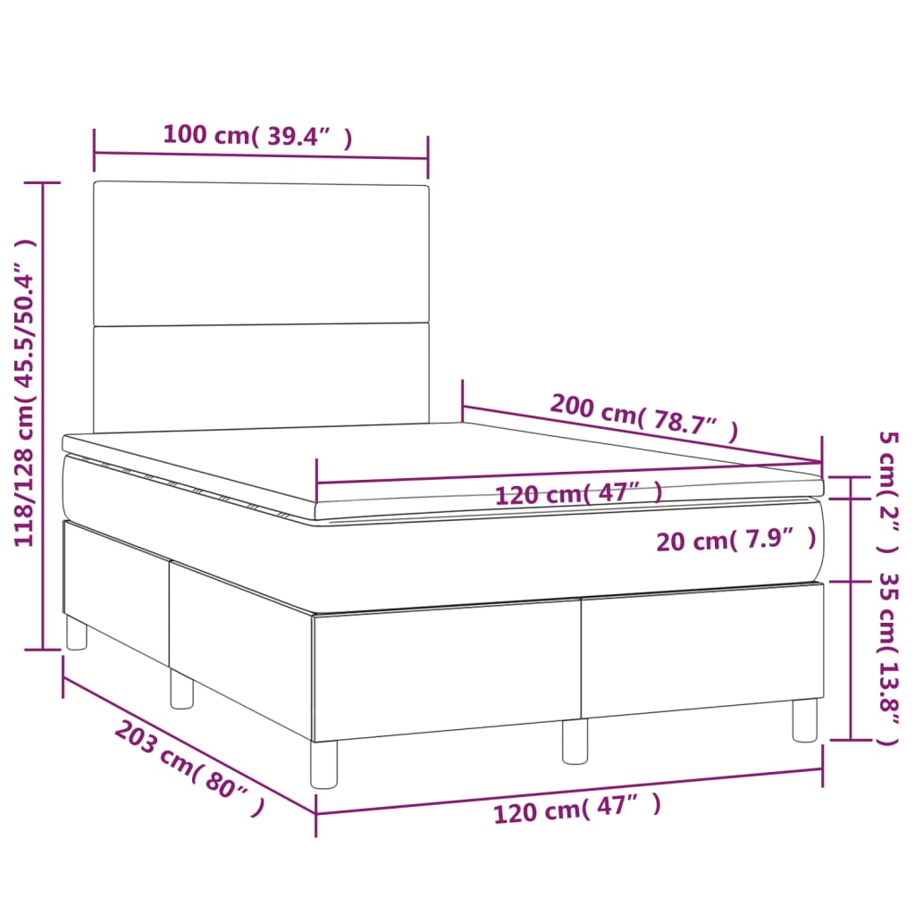 vidaXL Cama box spring colchón y LED cuero sintético gris 120x200 cm