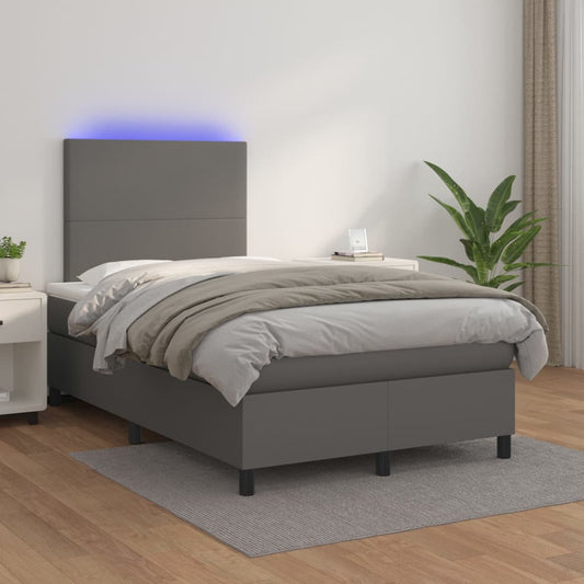 vidaXL Cama box spring colchón y LED cuero sintético gris 120x200 cm