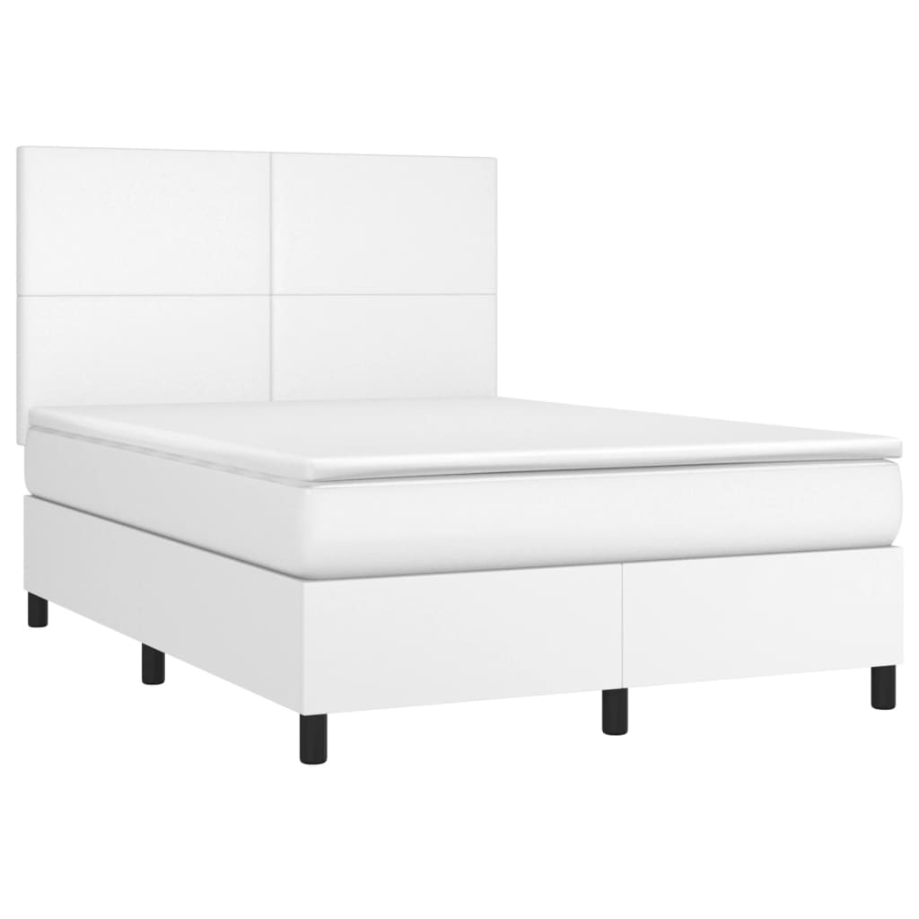 vidaXL Cama box spring colchón y LED cuero sintético blanco 140x190 cm