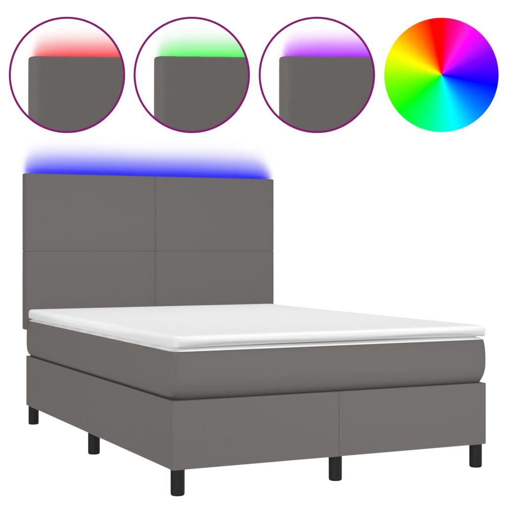 vidaXL Cama box spring colchón y LED cuero sintético gris 140x200 cm