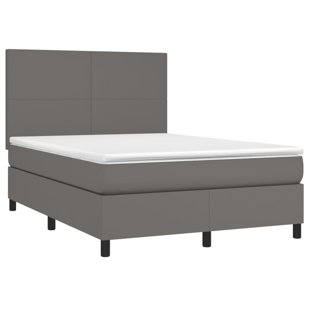 vidaXL Cama box spring colchón y LED cuero sintético gris 140x200 cm