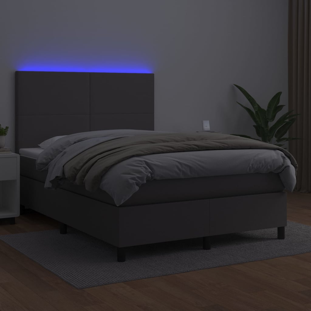 vidaXL Cama box spring colchón y LED cuero sintético gris 140x200 cm