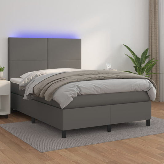 vidaXL Cama box spring colchón y LED cuero sintético gris 140x200 cm