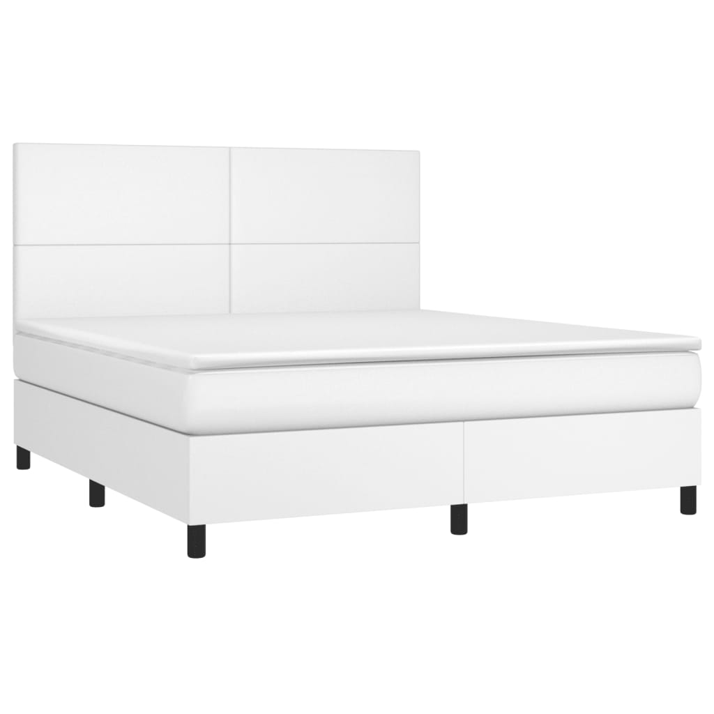 vidaXL Cama box spring colchón y LED cuero sintético blanco 180x200 cm