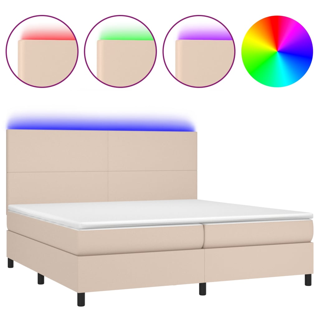 vidaXL Cama box spring colchón LED cuero sintético capuchino 200x200cm