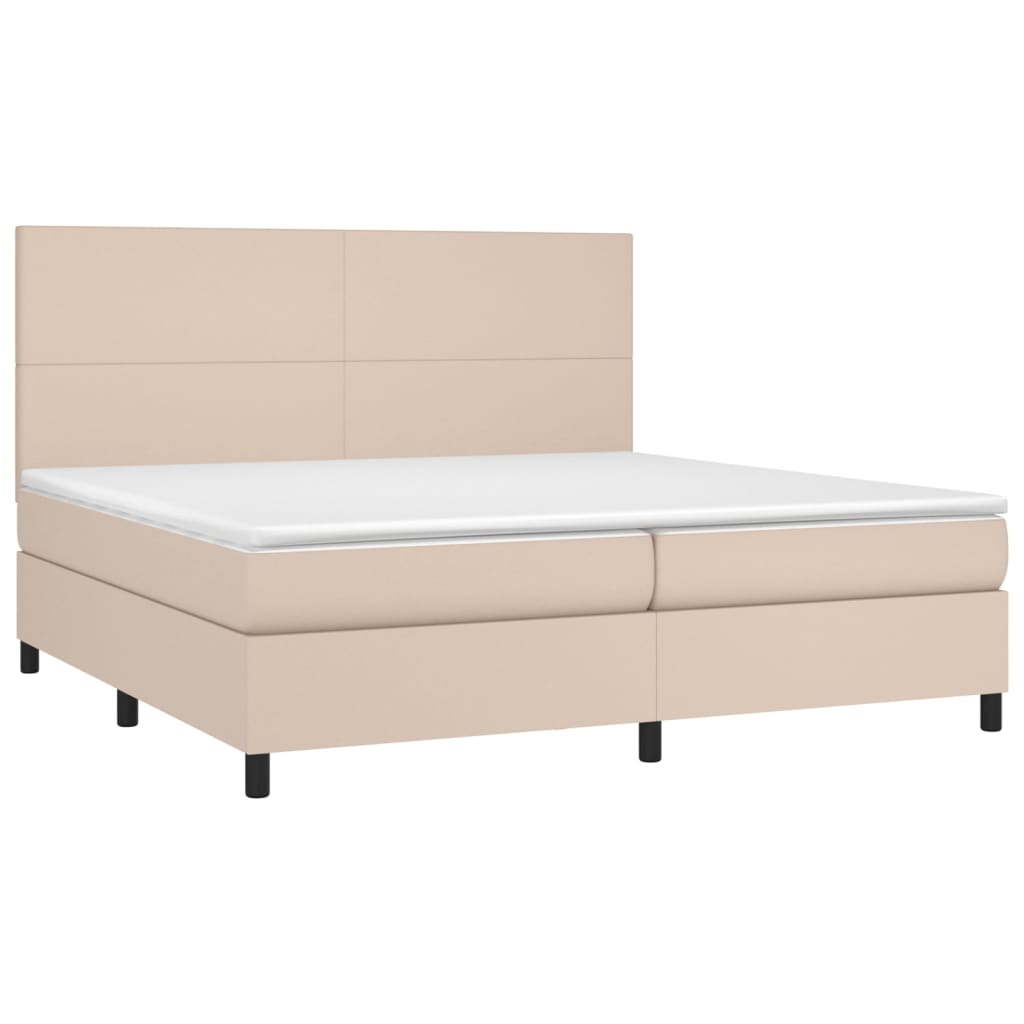 vidaXL Cama box spring colchón LED cuero sintético capuchino 200x200cm