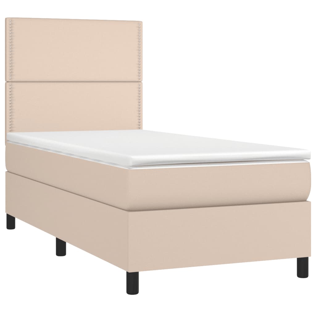 vidaXL Cama box spring colchón LED cuero sintético capuchino 90x190 cm