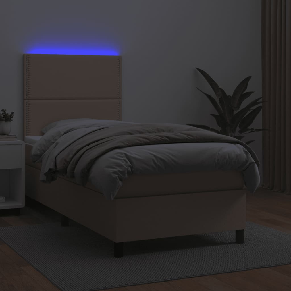 vidaXL Cama box spring colchón LED cuero sintético capuchino 90x190 cm