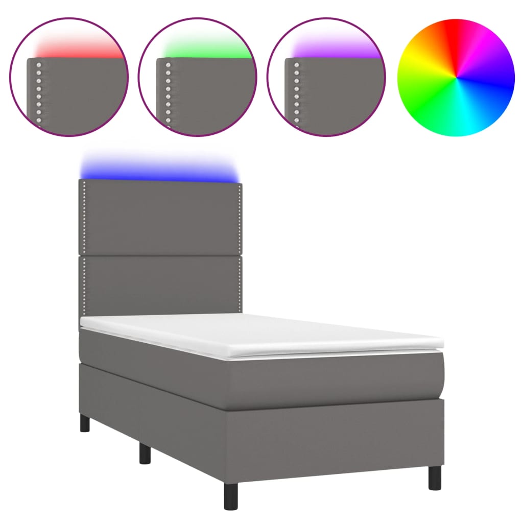 vidaXL Cama box spring colchón y LED cuero sintético gris 100x200 cm