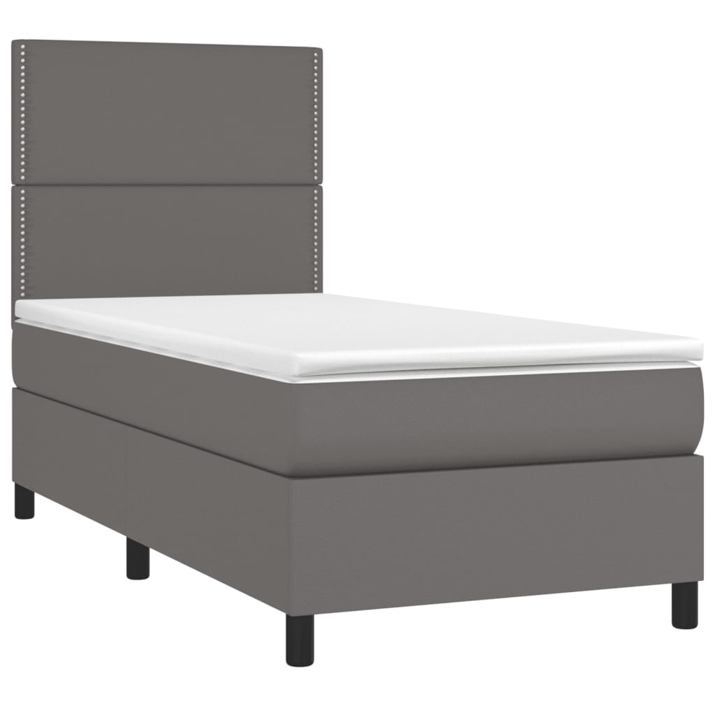 vidaXL Cama box spring colchón y LED cuero sintético gris 100x200 cm