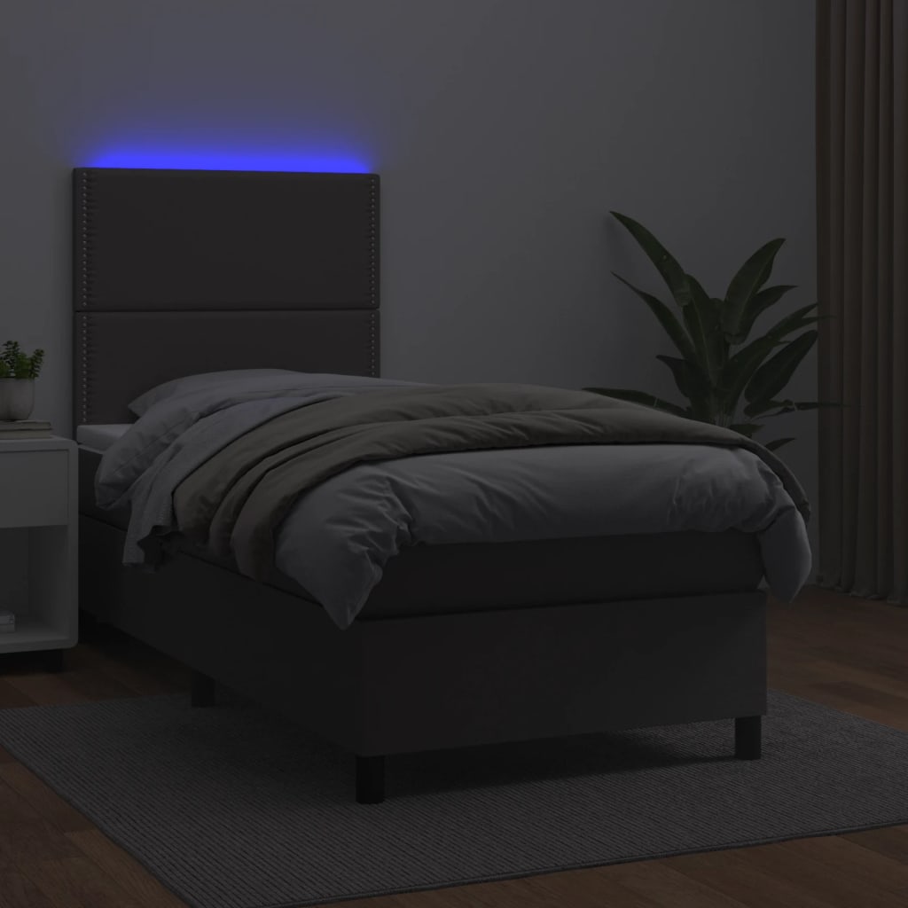 vidaXL Cama box spring colchón y LED cuero sintético gris 100x200 cm