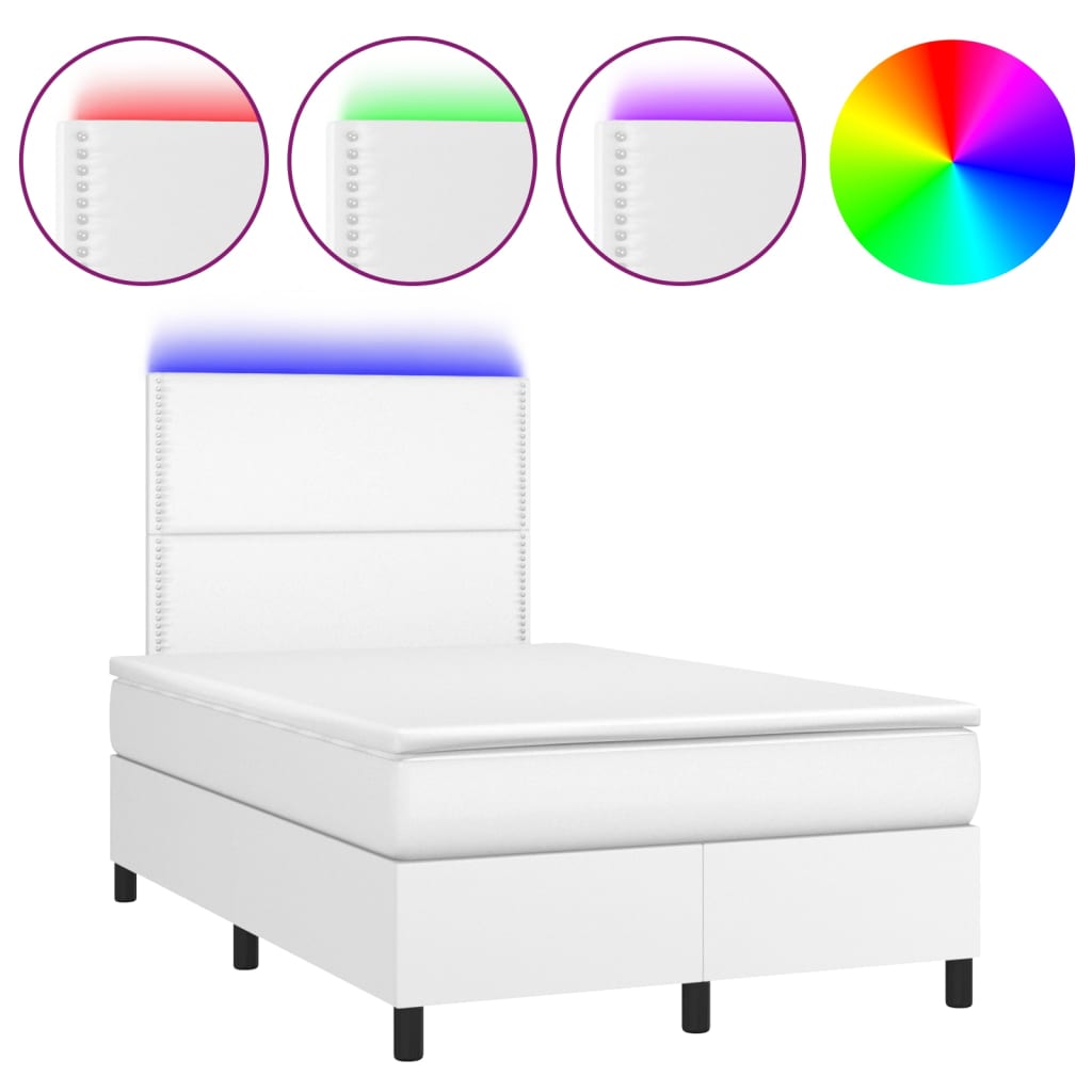 vidaXL Cama box spring colchón y LED cuero sintético blanco 120x200 cm