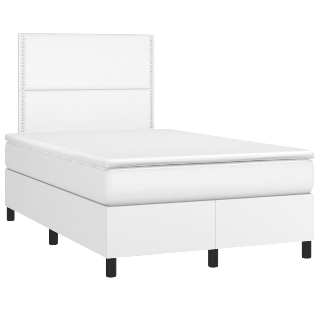 vidaXL Cama box spring colchón y LED cuero sintético blanco 120x200 cm