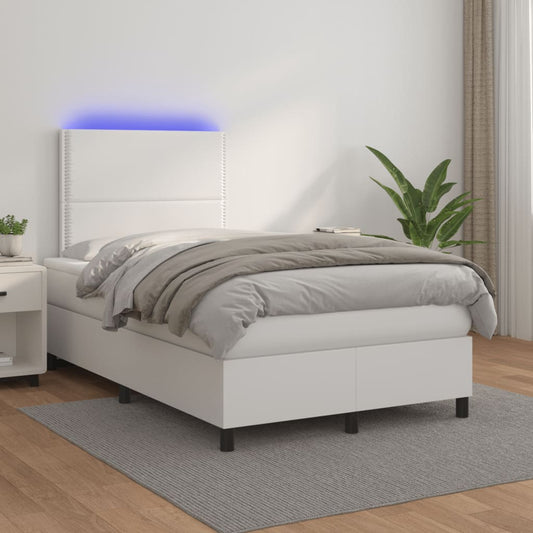 vidaXL Cama box spring colchón y LED cuero sintético blanco 120x200 cm