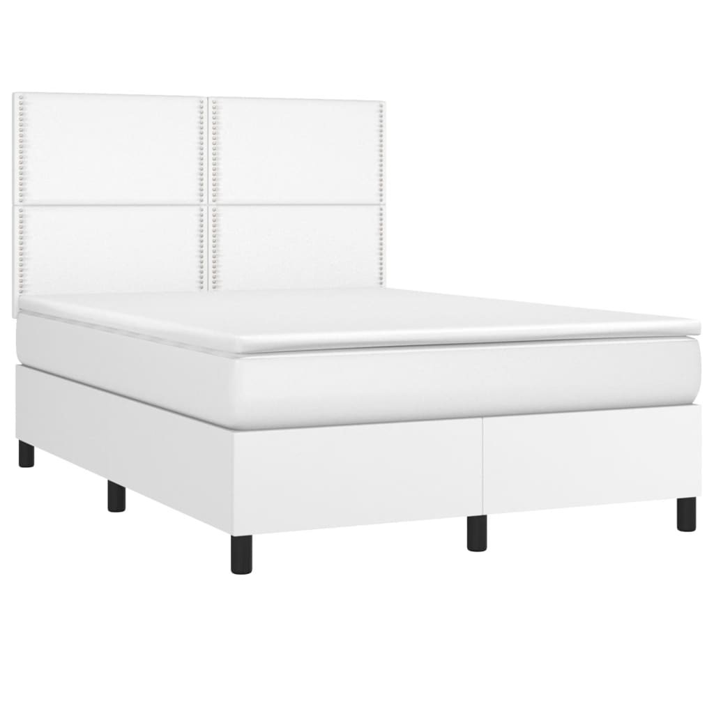 vidaXL Cama box spring colchón y LED cuero sintético blanco 140x200 cm