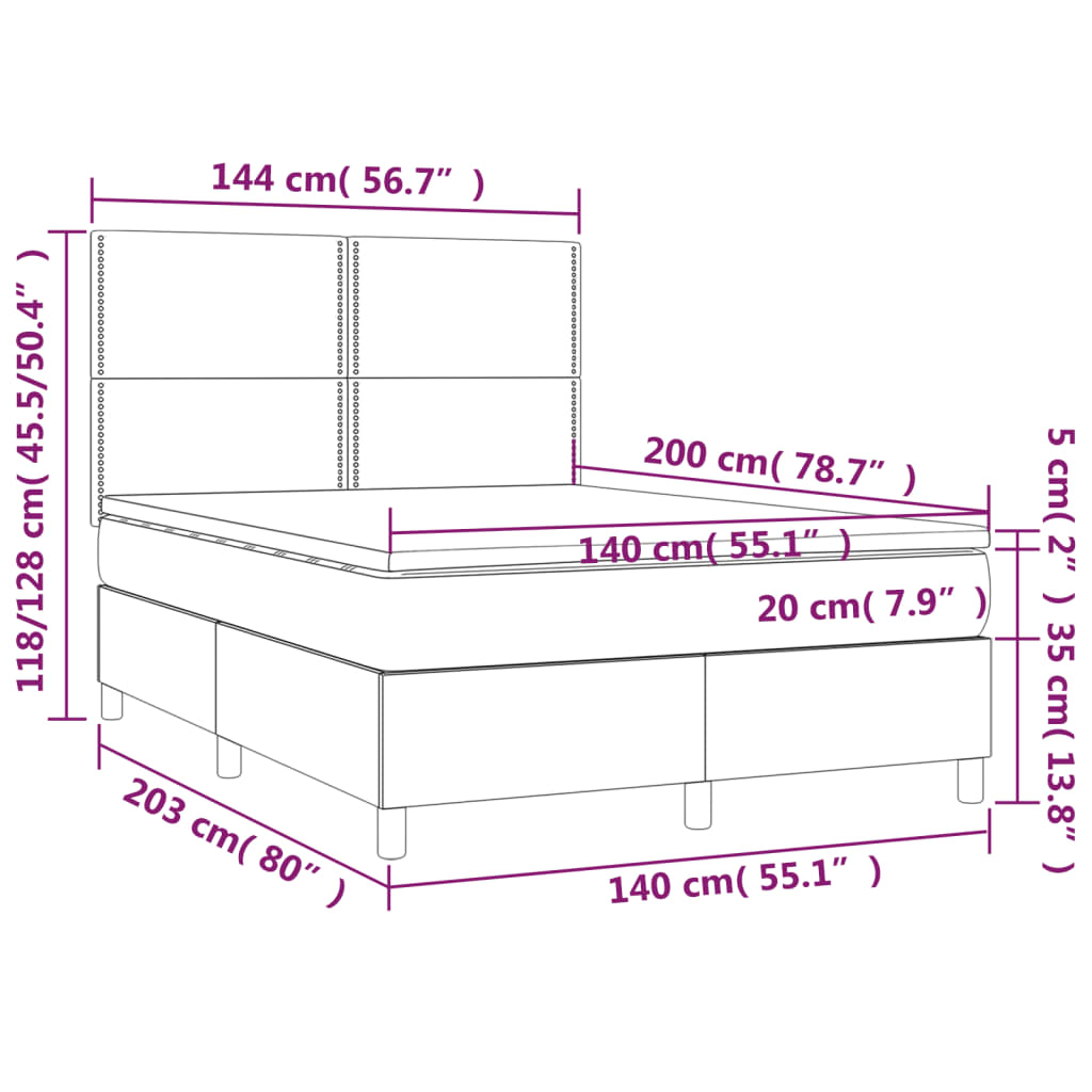 vidaXL Cama box spring colchón y LED cuero sintético blanco 140x200 cm