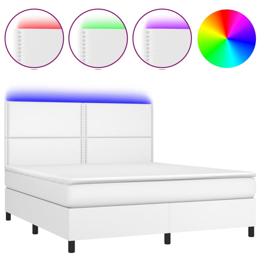 vidaXL Cama box spring colchón y LED cuero sintético blanco 160x200 cm