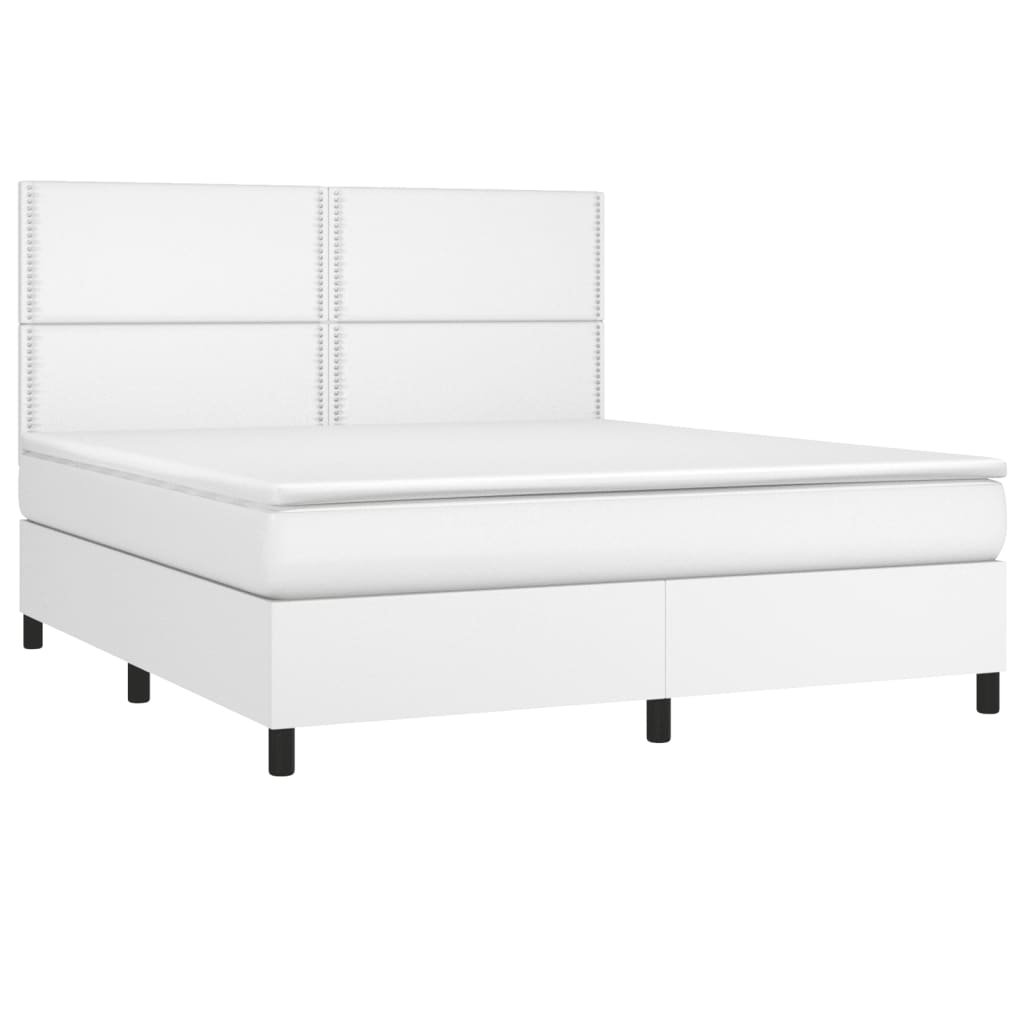 vidaXL Cama box spring colchón y LED cuero sintético blanco 160x200 cm