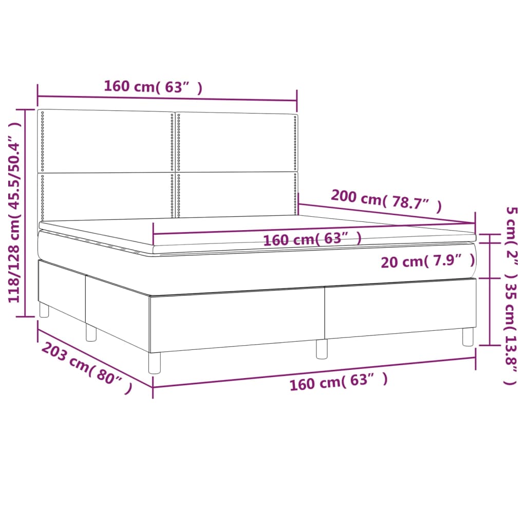 vidaXL Cama box spring colchón y LED cuero sintético blanco 160x200 cm