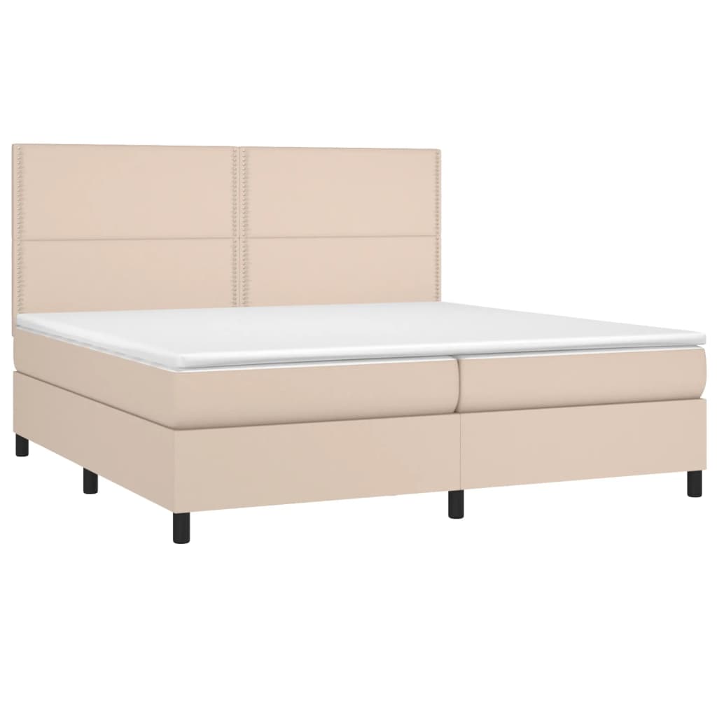 vidaXL Cama box spring colchón LED cuero sintético capuchino 200x200cm