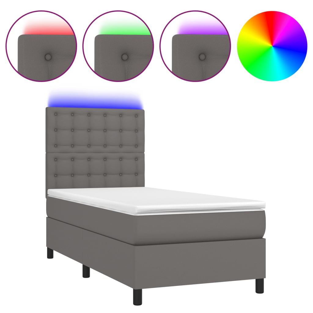 vidaXL Cama box spring colchón y LED cuero sintético gris 100x200 cm