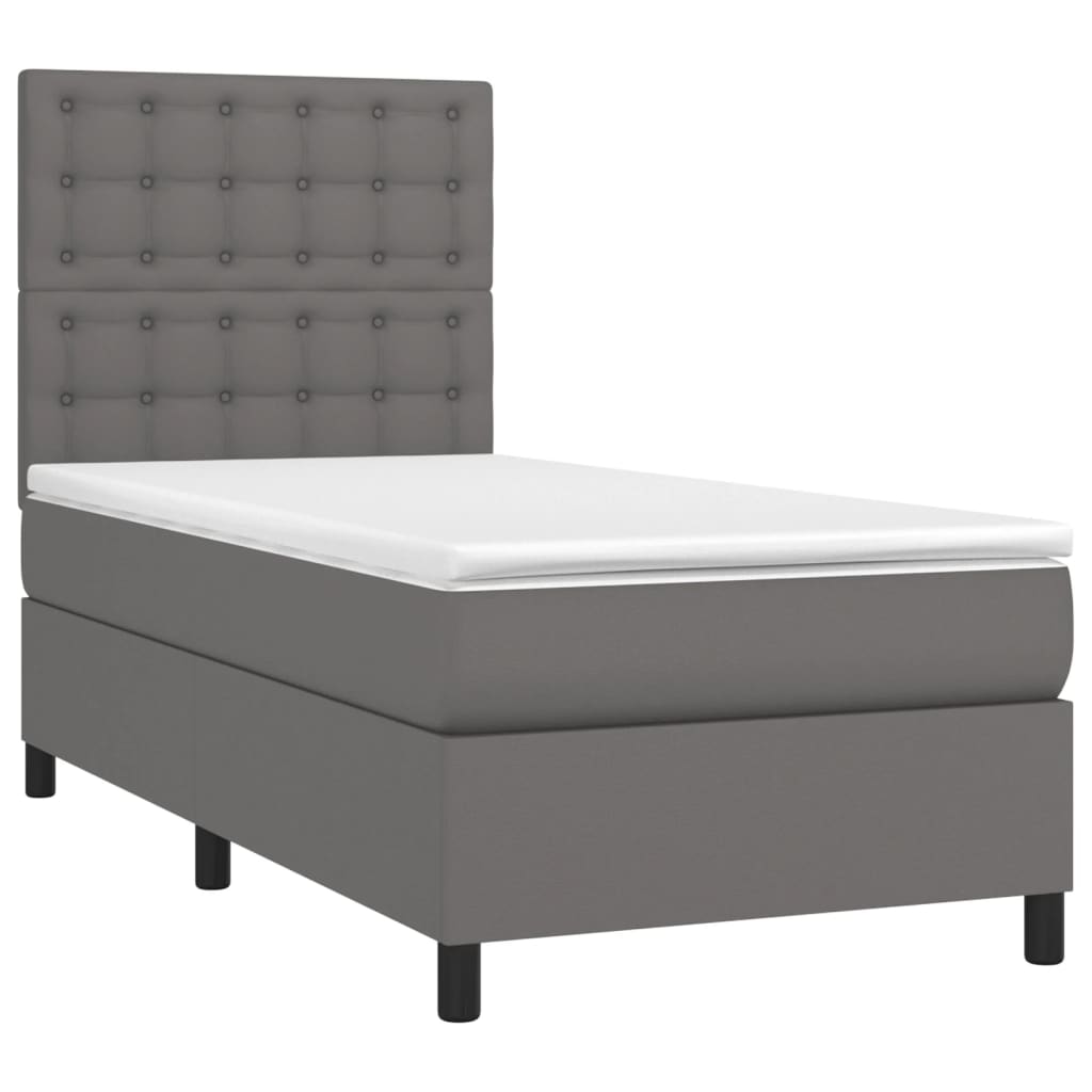 vidaXL Cama box spring colchón y LED cuero sintético gris 100x200 cm