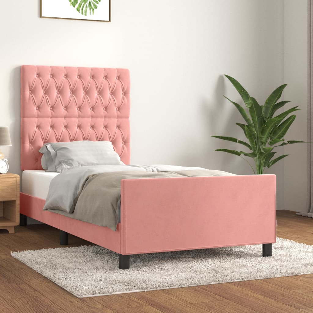 vidaXL Estructura de cama sin colchón terciopelo rosa 90x190 cm