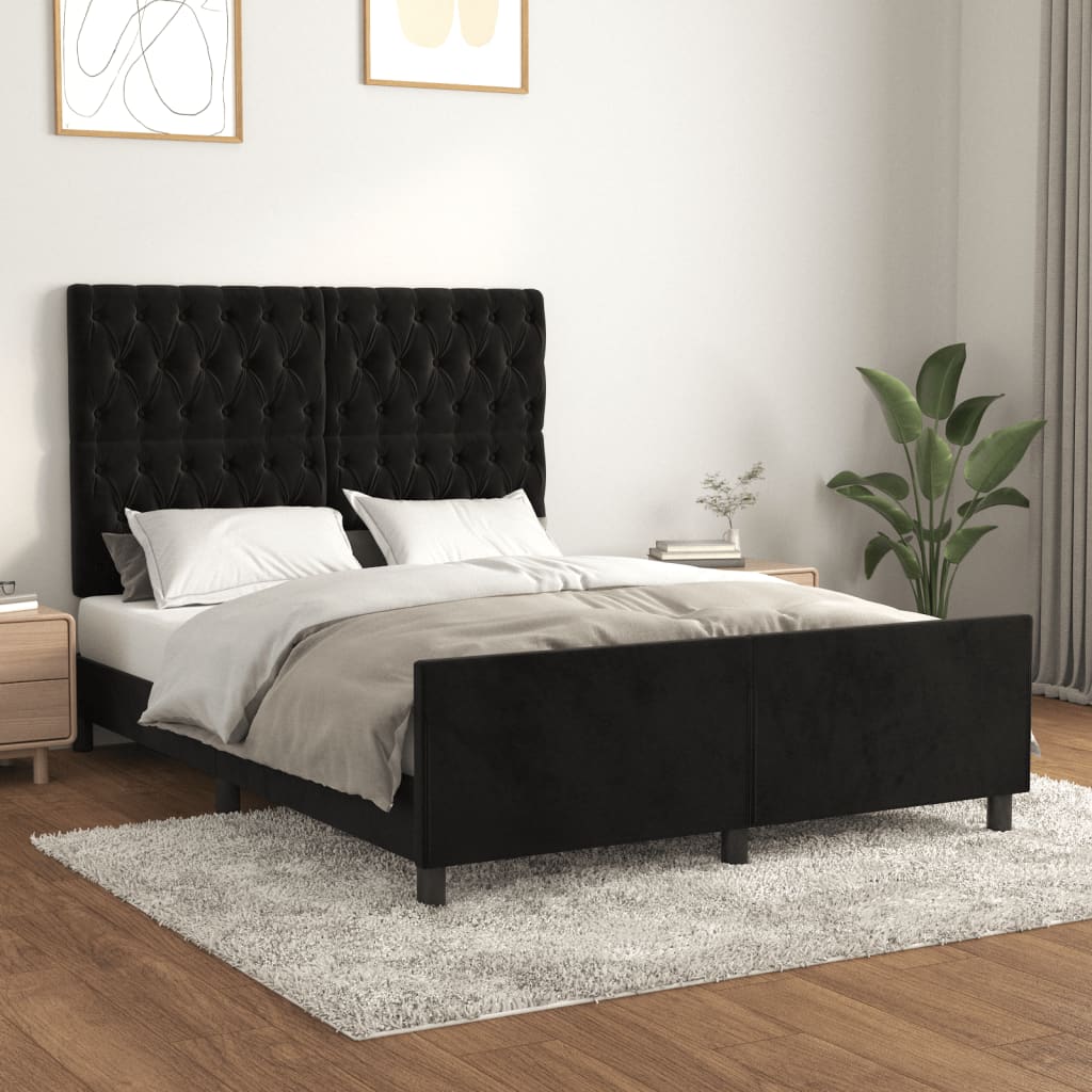 vidaXL Estructura de cama sin colchón terciopelo negro 140x190 cm