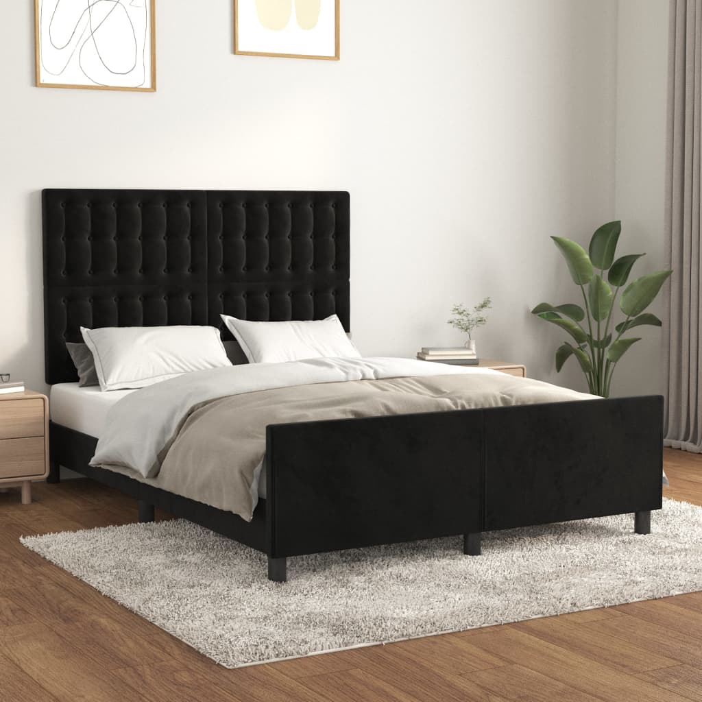 vidaXL Estructura de cama sin colchón terciopelo negro 140x190 cm