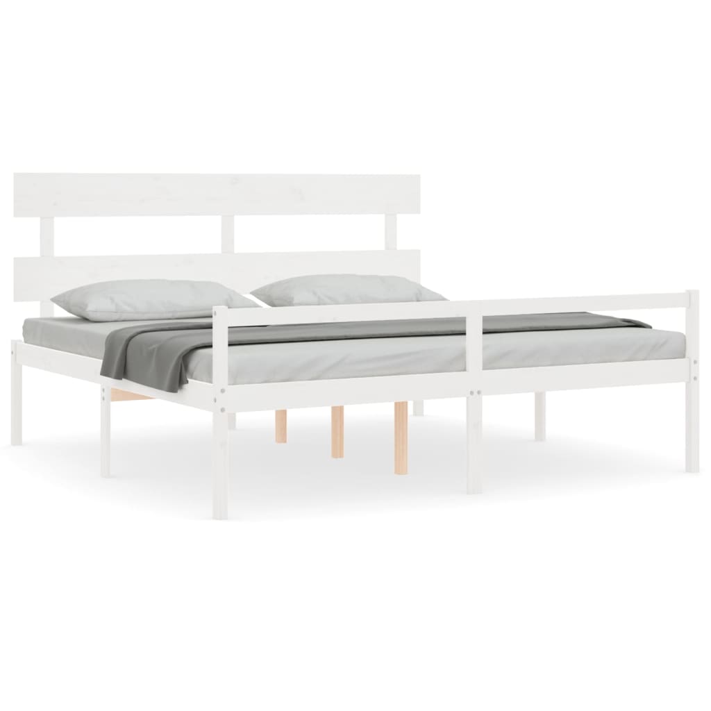 vidaXL Cama matrimonio personas mayores cabecero madera maciza blanco