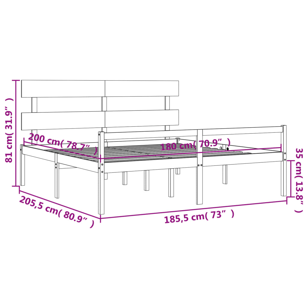 vidaXL Cama matrimonio personas mayores cabecero madera maciza blanco