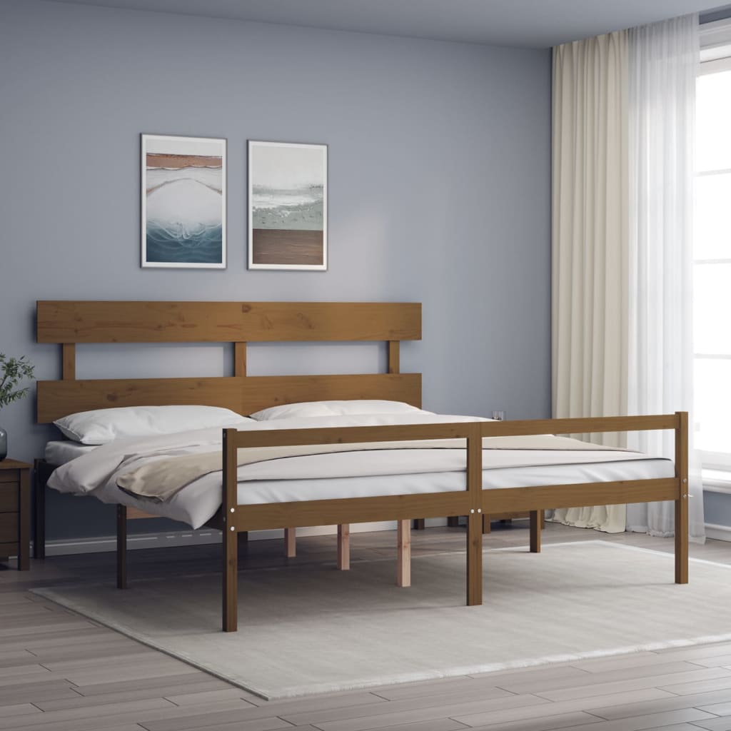 vidaXL Cama personas mayores cabecero madera marrón miel 200x200 cm