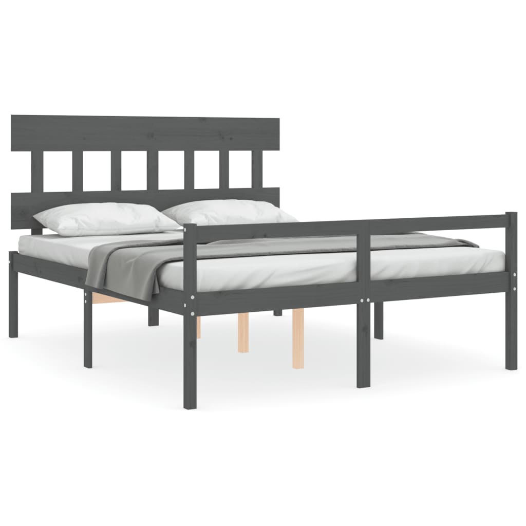 vidaXL Cama de matrimonio personas mayores cabecero madera maciza gris