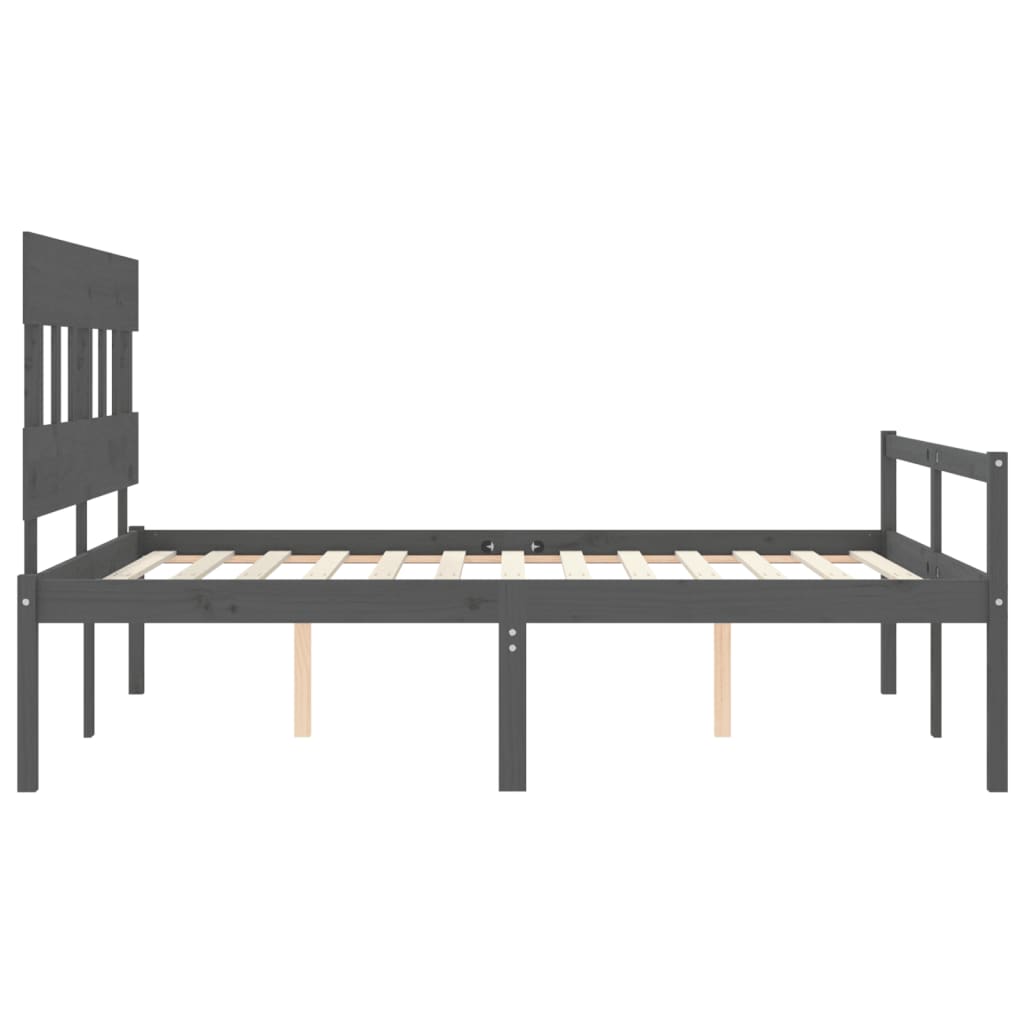 vidaXL Cama de matrimonio personas mayores cabecero madera maciza gris