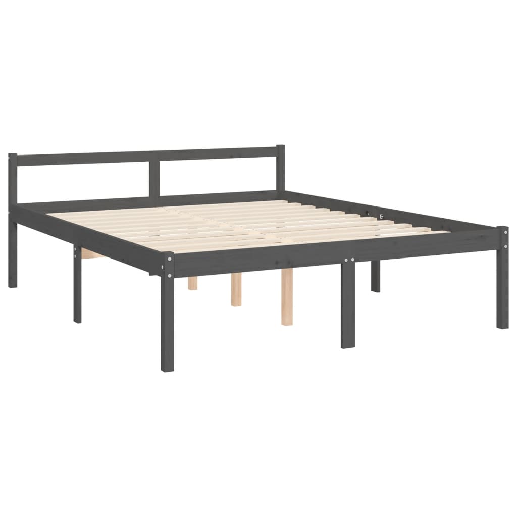 vidaXL Cama de matrimonio personas mayores cabecero madera maciza gris