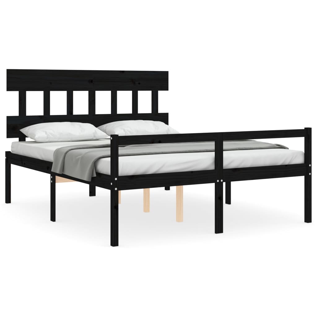 vidaXL Cama matrimonio personas mayores cabecero madera maciza negro