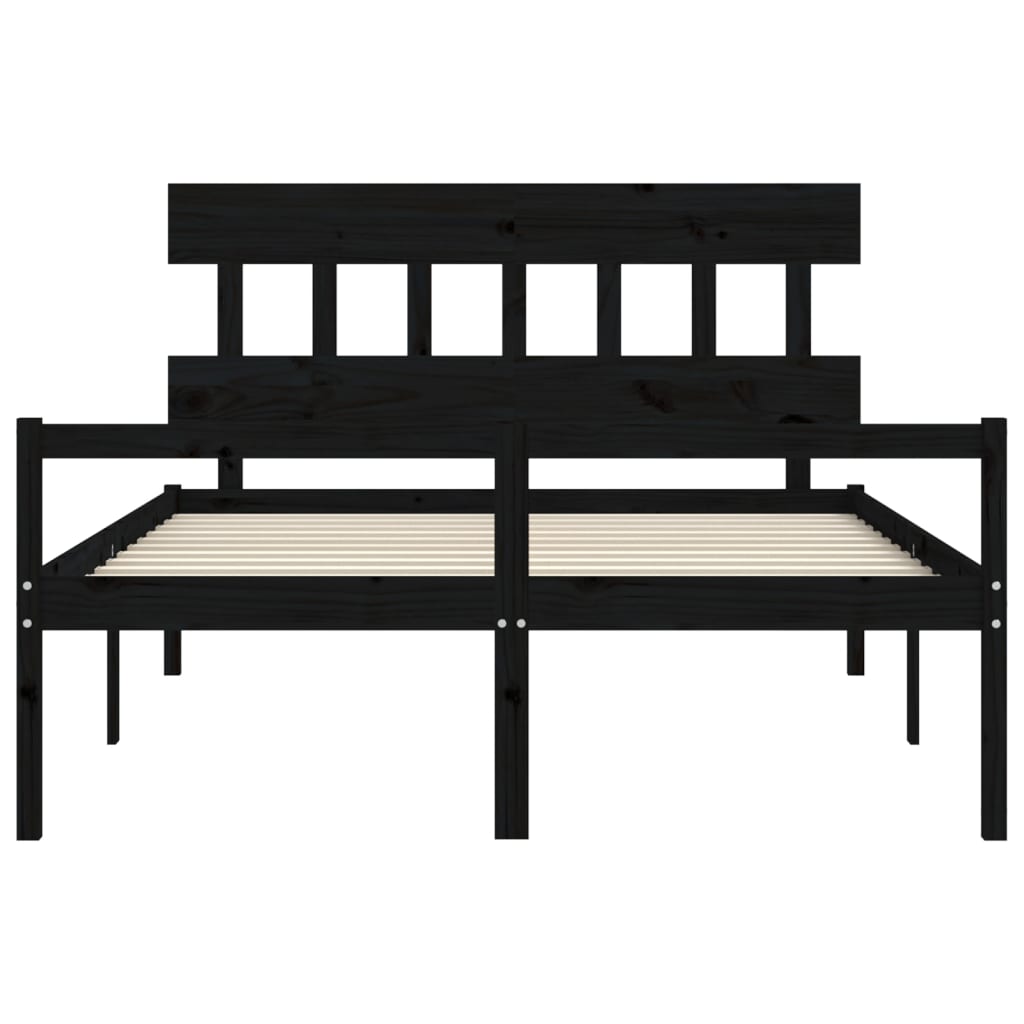 vidaXL Cama matrimonio personas mayores cabecero madera maciza negro