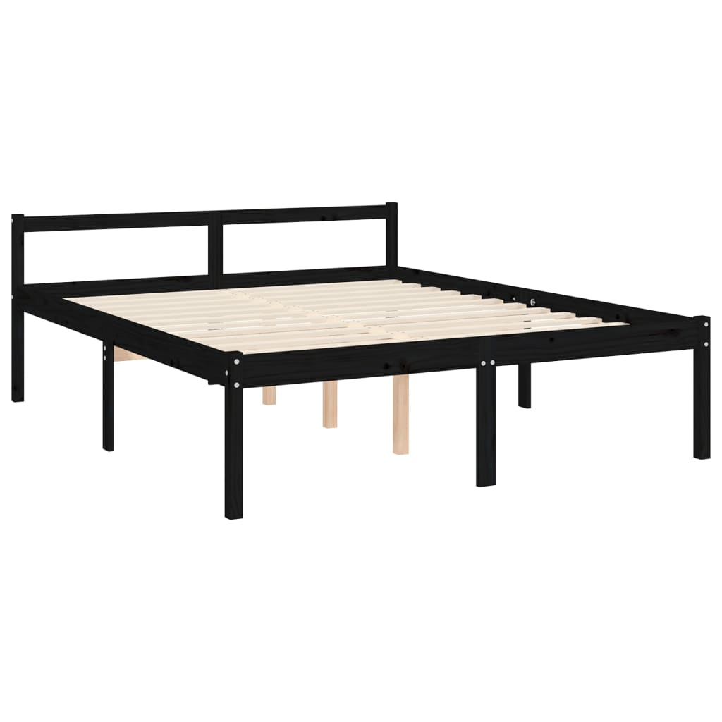 vidaXL Cama matrimonio personas mayores cabecero madera maciza negro