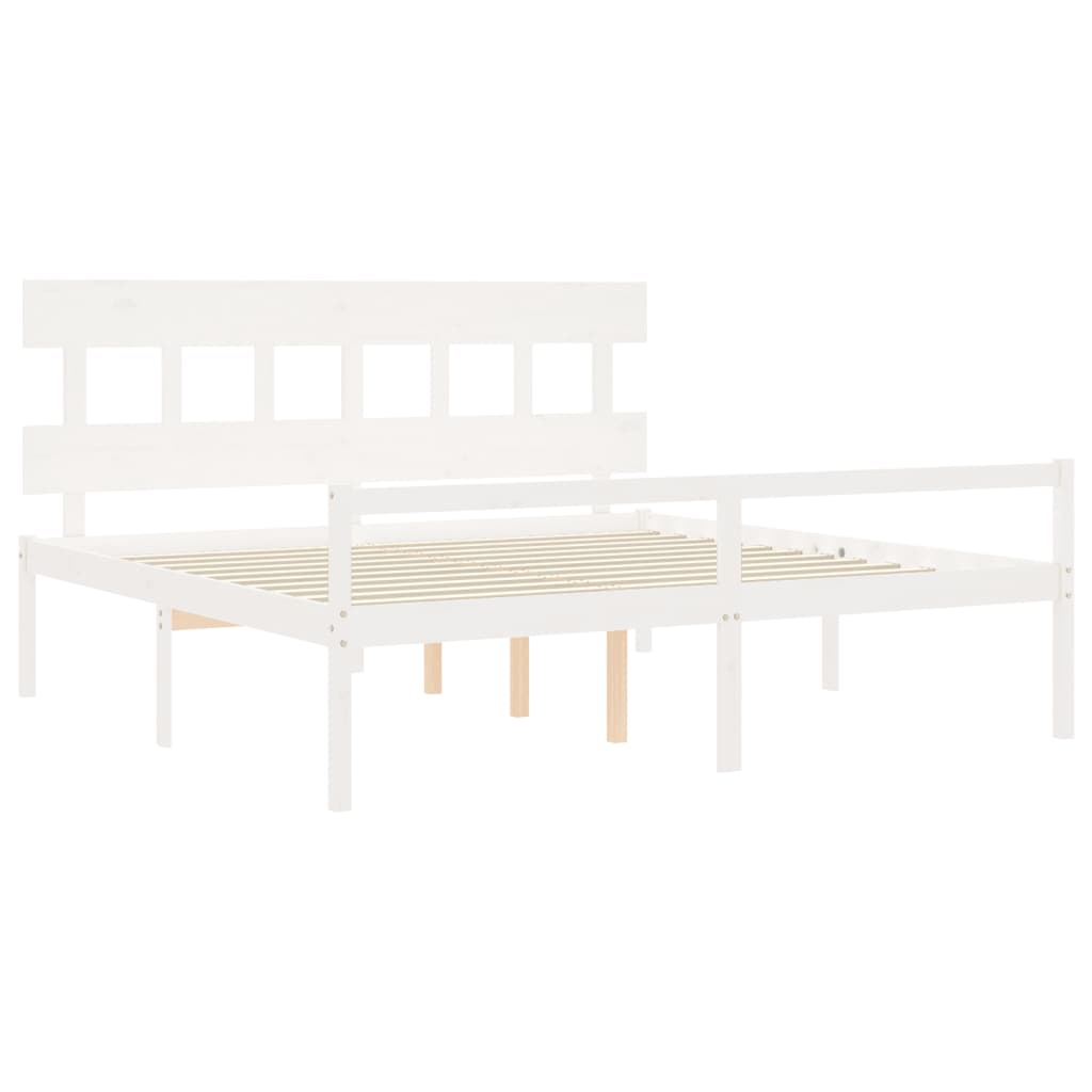 vidaXL Cama matrimonio personas mayores cabecero madera maciza blanco