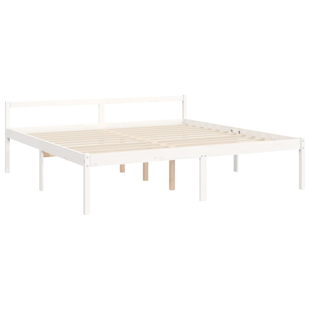 vidaXL Cama matrimonio personas mayores cabecero madera maciza blanco