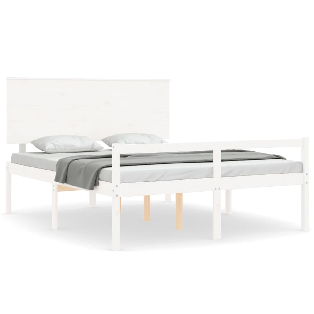 vidaXL Cama matrimonio personas mayores cabecero madera maciza blanco