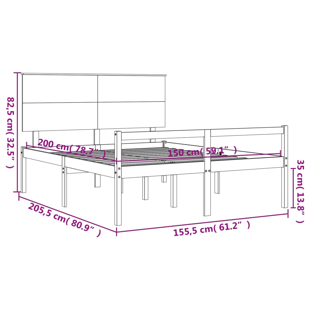 vidaXL Cama matrimonio personas mayores cabecero madera maciza blanco