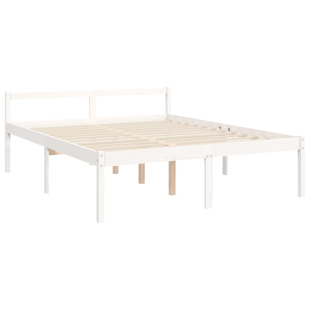 vidaXL Cama matrimonio personas mayores cabecero madera maciza blanco