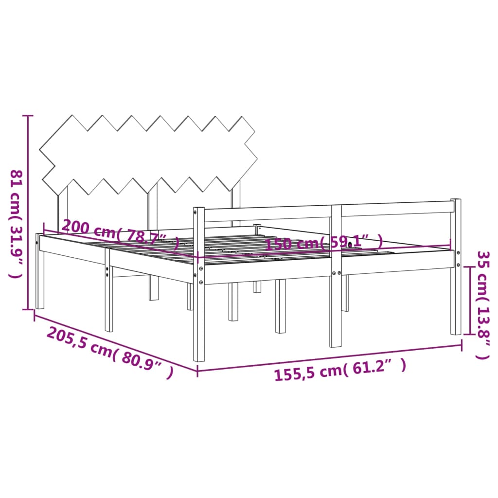 vidaXL Cama de matrimonio personas mayores cabecero madera maciza gris