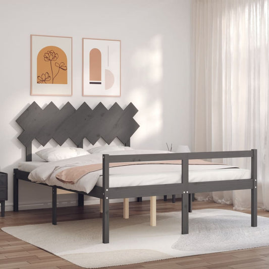 vidaXL Cama de matrimonio personas mayores cabecero madera maciza gris