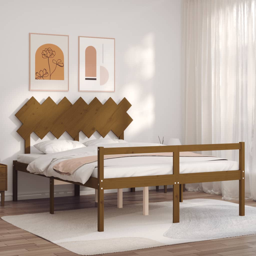 vidaXL Cama de matrimonio personas mayores cabecero madera marrón miel