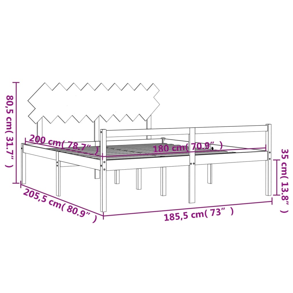 vidaXL Cama matrimonio personas mayores cabecero madera maciza blanco